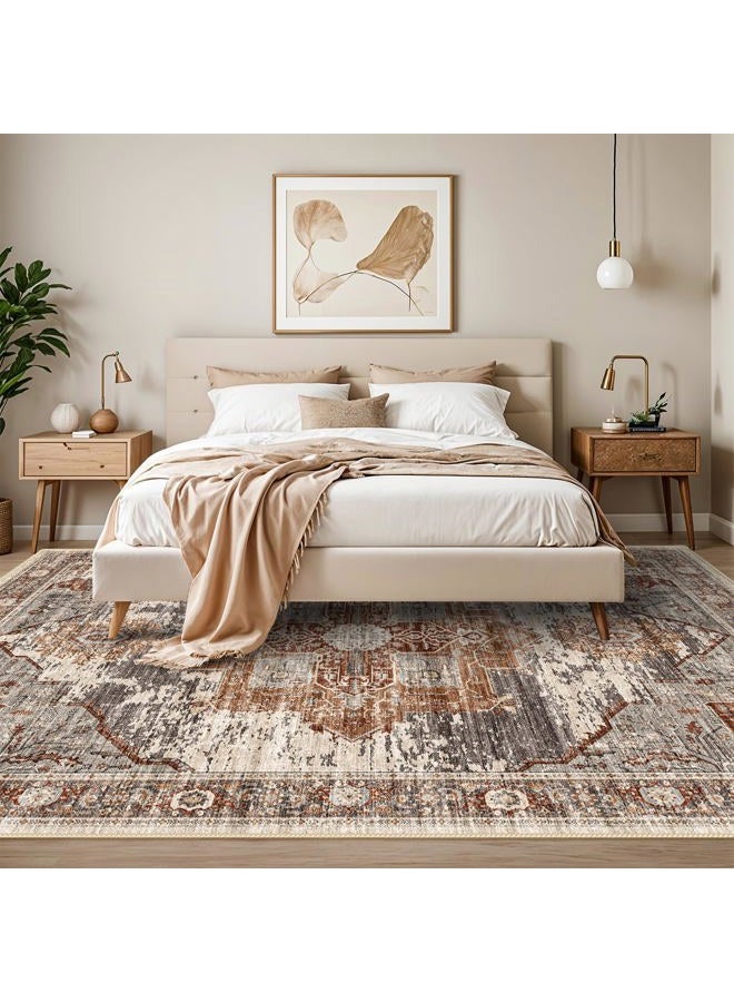 RUUGME Washable 10x14 Area Rugs - Large Rugs for Living Room Stain Resistant Carpet Vintage Rugs for Bedroom with Non Slip Backing Home Decor Floor Decoration Mat 10x14 Brick - Image 2