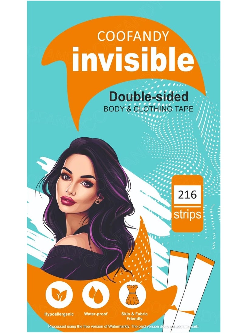 COOFANDY - COOFANDY 216 Strips Double Sided Tape for Fashion, Clothing and Body | All Day Strength Invisible Dress Tape for women | Gentle to stick on Skin and clothes | Transparent (216 strips) - Image 1