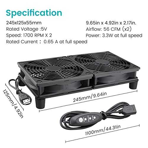 Wathai High Airflow Router Cooling Fan for Computer Cooler TV Small Box DC 5V USB Power 120mm 240mm Fan with Multi Speed Controller - Image 2