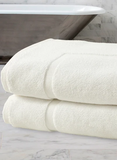 Bliss Casa Bath Mat 2-Pieces 1000 GSM Genuine Ring Spun 100% Cotton Highly Absorbent Cotton White 50x80cm