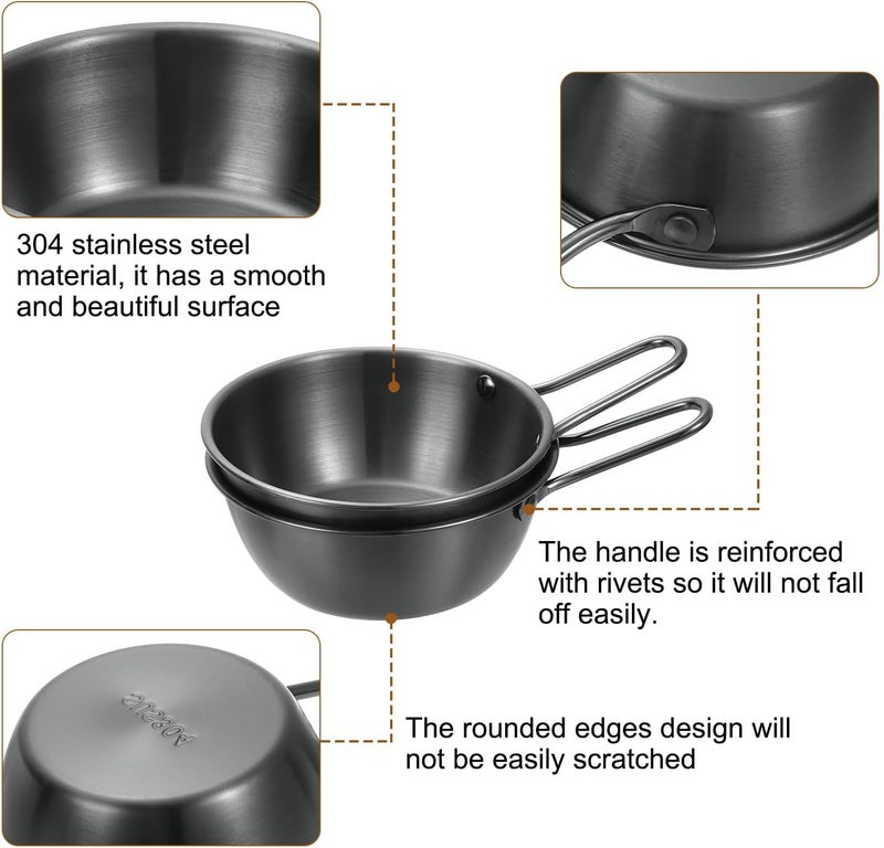 uxcell 2 Pcs Korean Traditional Wine Bowls 563 Inch 304 Stainless Steel Raw Rice Wine Cup Sauce Bowls with Handle for Hiking Camping Soup Dish Black - Image 3
