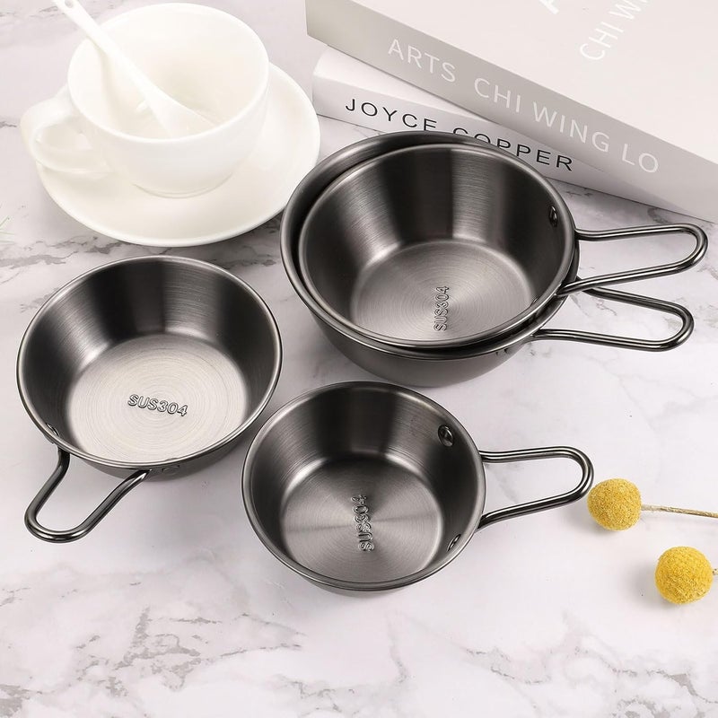 uxcell 2 Pcs Korean Traditional Wine Bowls 563 Inch 304 Stainless Steel Raw Rice Wine Cup Sauce Bowls with Handle for Hiking Camping Soup Dish Black - Image 4