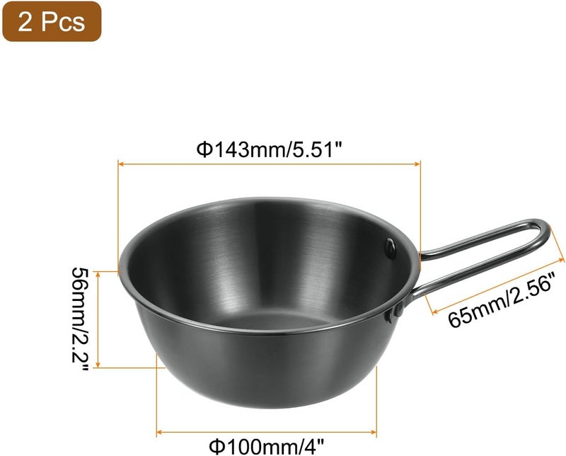 uxcell 2 Pcs Korean Traditional Wine Bowls 563 Inch 304 Stainless Steel Raw Rice Wine Cup Sauce Bowls with Handle for Hiking Camping Soup Dish Black - Image 2
