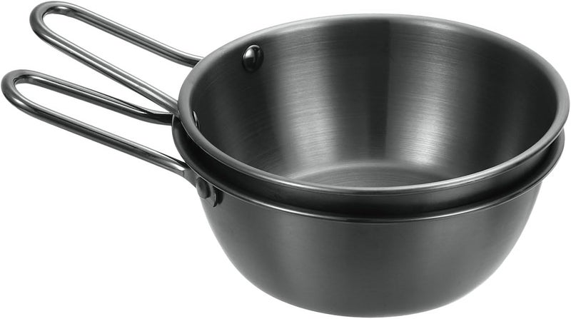 uxcell 2 Pcs Korean Traditional Wine Bowls 563 Inch 304 Stainless Steel Raw Rice Wine Cup Sauce Bowls with Handle for Hiking Camping Soup Dish Black - Image 1