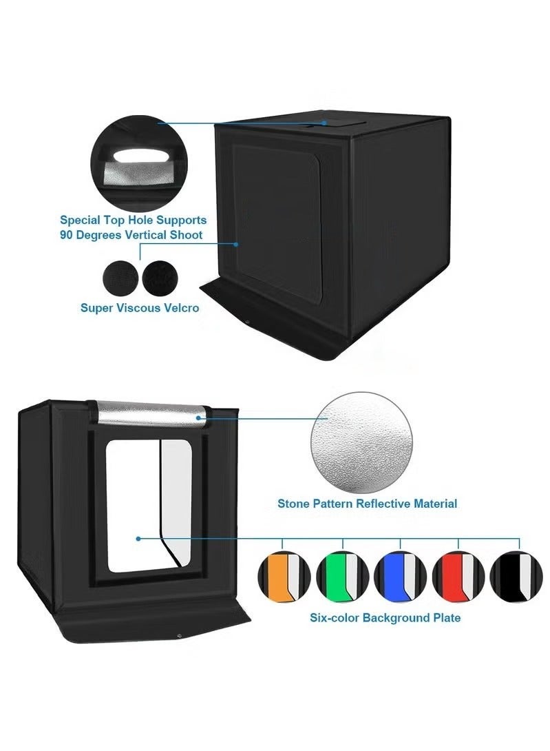 والالا صندوق إضاءة استوديو تصوير 23.6 بوصة/60 سم، خيمة إضاءة محمولة LED 5500 كلفن، ضوء أبيض قابل للتعتيم، مجموعة خيمة استوديو تصوير فوتوغرافي صغيرة 36 ​​وات مع 6 خلفيات قابلة للإزالة (أسود، برتقالي، أبيض، أخضر، أزرق، أحمر) - Image 2