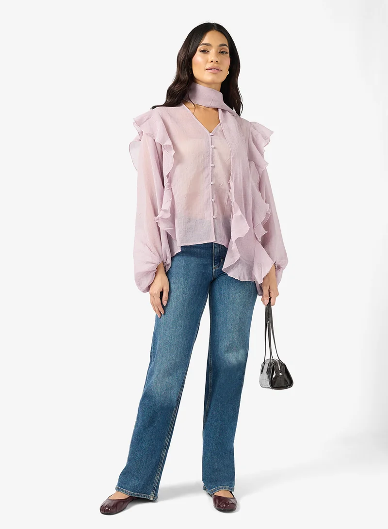 فيرو مودا SABRINA Long sleeve SCARF FLOUNCE TOP