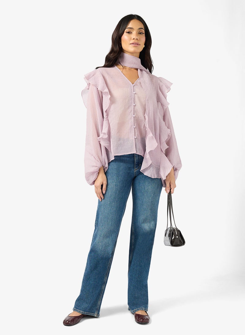 VERO MODA SABRINA Long sleeve SCARF FLOUNCE TOP - Image 4