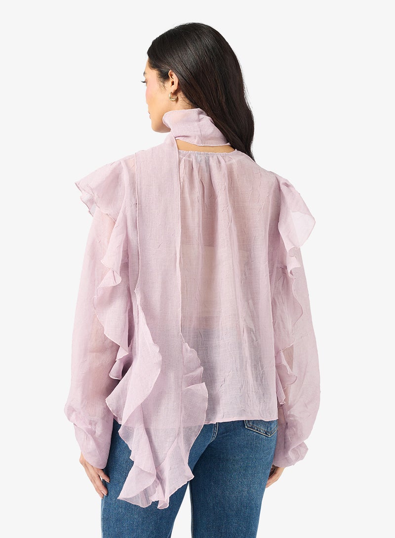 VERO MODA SABRINA Long sleeve SCARF FLOUNCE TOP - Image 2