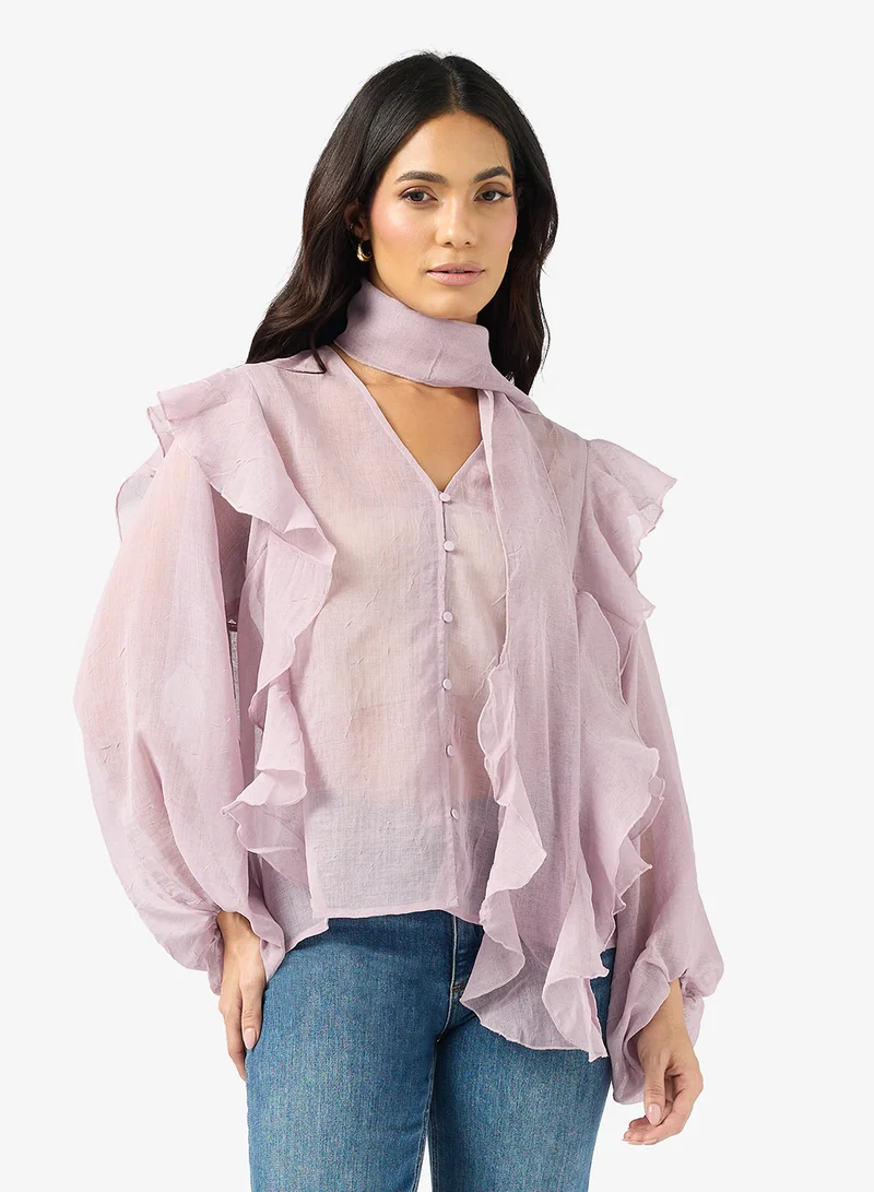 فيرو مودا SABRINA Long sleeve SCARF FLOUNCE TOP