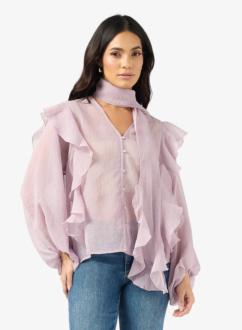 VERO MODA SABRINA Long sleeve SCARF FLOUNCE TOP - Image 1