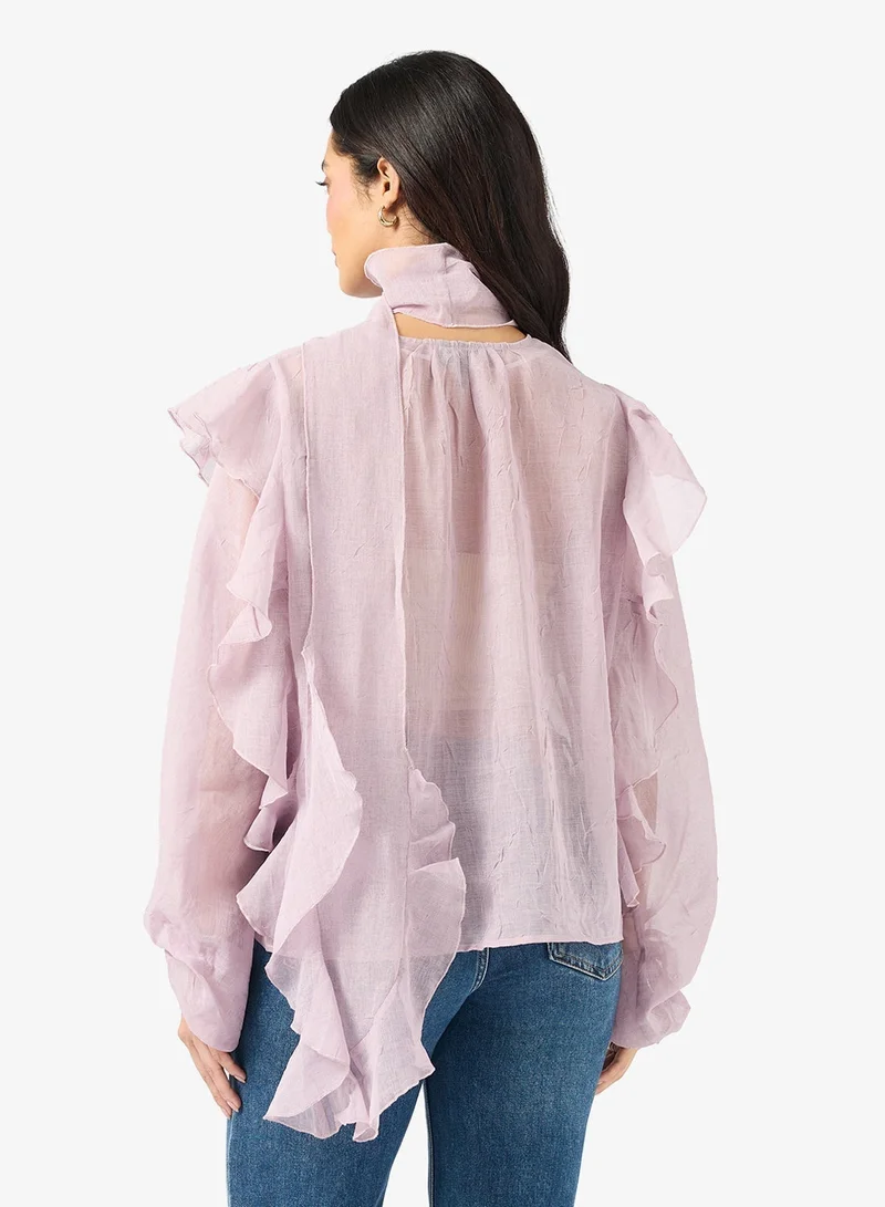 VERO MODA SABRINA Long sleeve SCARF FLOUNCE TOP