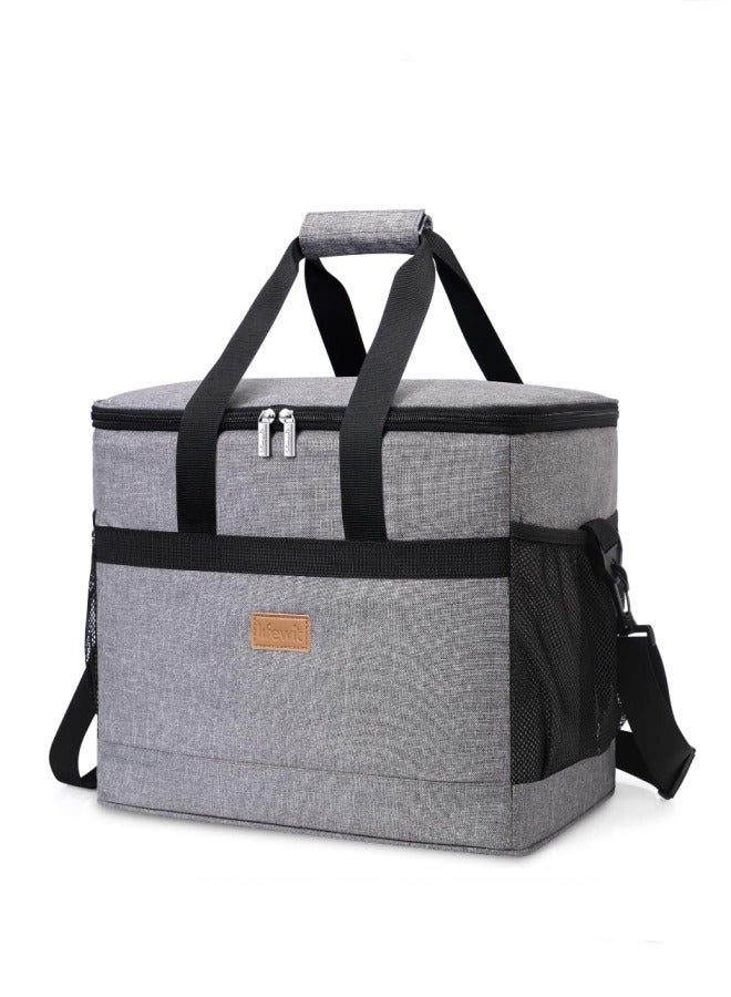 MIXDE Portable Large Insulated Cooler Leak Proof Water Resistant Lunch Bag For Men Women Adult For Office Shoulder Hand Grey ﻿ 