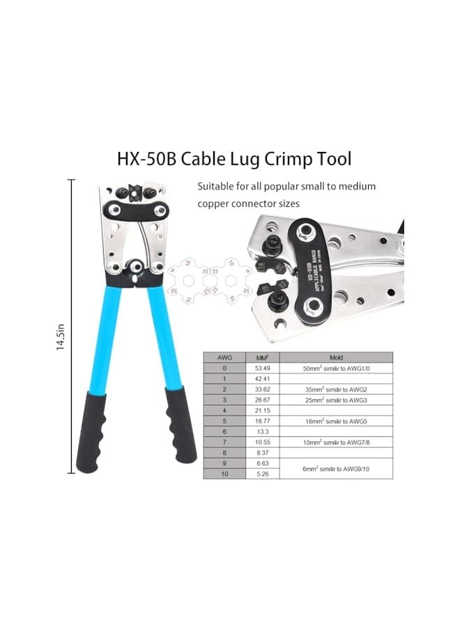 PROMASS promass Battery Cable Lug Crimping Tool, Wire Crimper Tool, Heavy Duty Crimper for Wire Lugs, AWG 10-1/0 for Heavy Duty Wire Lugs, Battery Terminal, Copper Lugs Terminals  - Image 2
