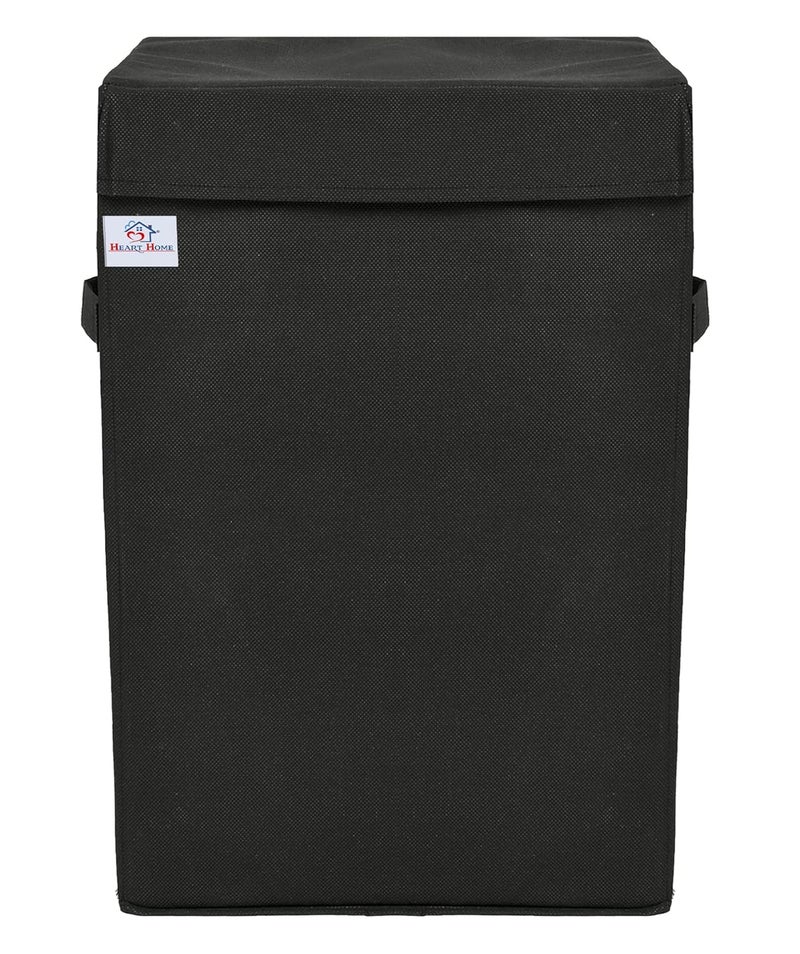 Kuber Industries Heart Home Non-Woven Laundry Basket, Clothes Hamper For Laundry Closet, Bedroom, Bathroom With Lid & Handles- Pack of 2 (Black)-44HH0192 - Image 2
