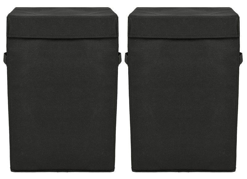 Kuber Industries Heart Home Non-Woven Laundry Basket, Clothes Hamper For Laundry Closet, Bedroom, Bathroom With Lid & Handles- Pack of 2 (Black)-44HH0192 - Image 1