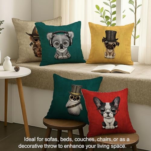 STITCHNEST Set of 5 Funky Friends Collection Printed Jute Cushion Covers 12x12 Inches | Decorative Throw Pillow Covers for Sofa, Living Room, Bedroom | Perfect for Home Decor - Image 3