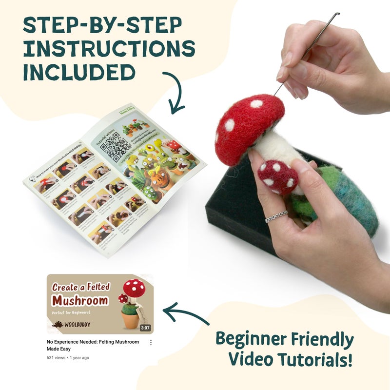 Woolbuddy Needle Felting Kit â€“ Cactus & Succulent Felting Kit for Adults & Beginners, Beginner Needle Felting Kit with Wool Roving, Felting Needles, Foam Pad & Clay Pots | Cute DIY Craft Kit Gift - Image 4