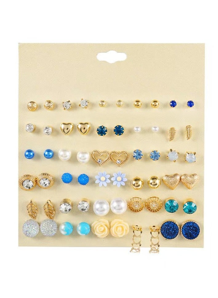 Fashion 30 Pairs Earrings Combo Set Latest Stylish Crystal Pearl Earrings for Women and Girls  - Image 1