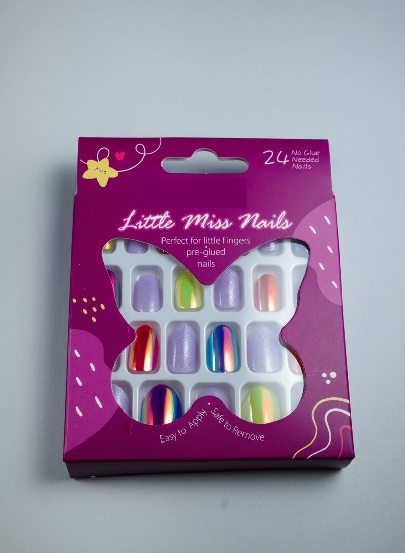 24 Pcs Children Acrylic False Nails Press on Pre-glue Full Cover Glitter Gradient Color Rainbow Short Kids Stick On False Nail Art Kits Set for Kids Little Girls - Image 3