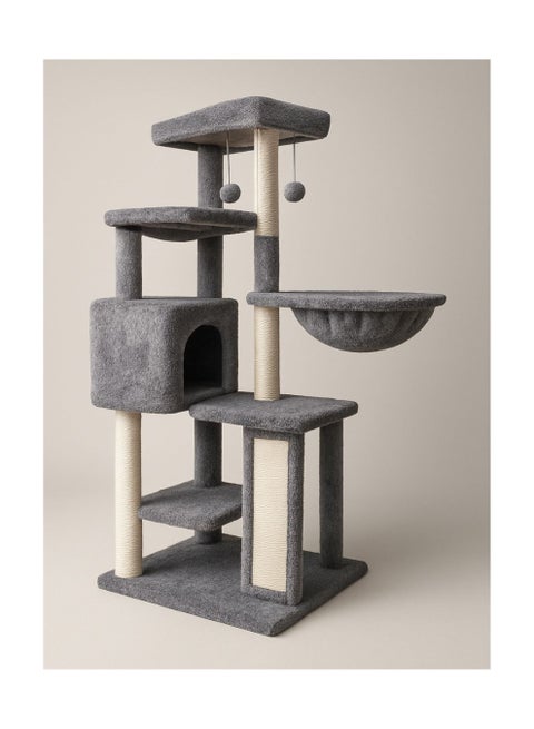 Smouatou Xin Three Layer Cat Tree with Cat Condo and Two Hammocks Grey from Pets Zone