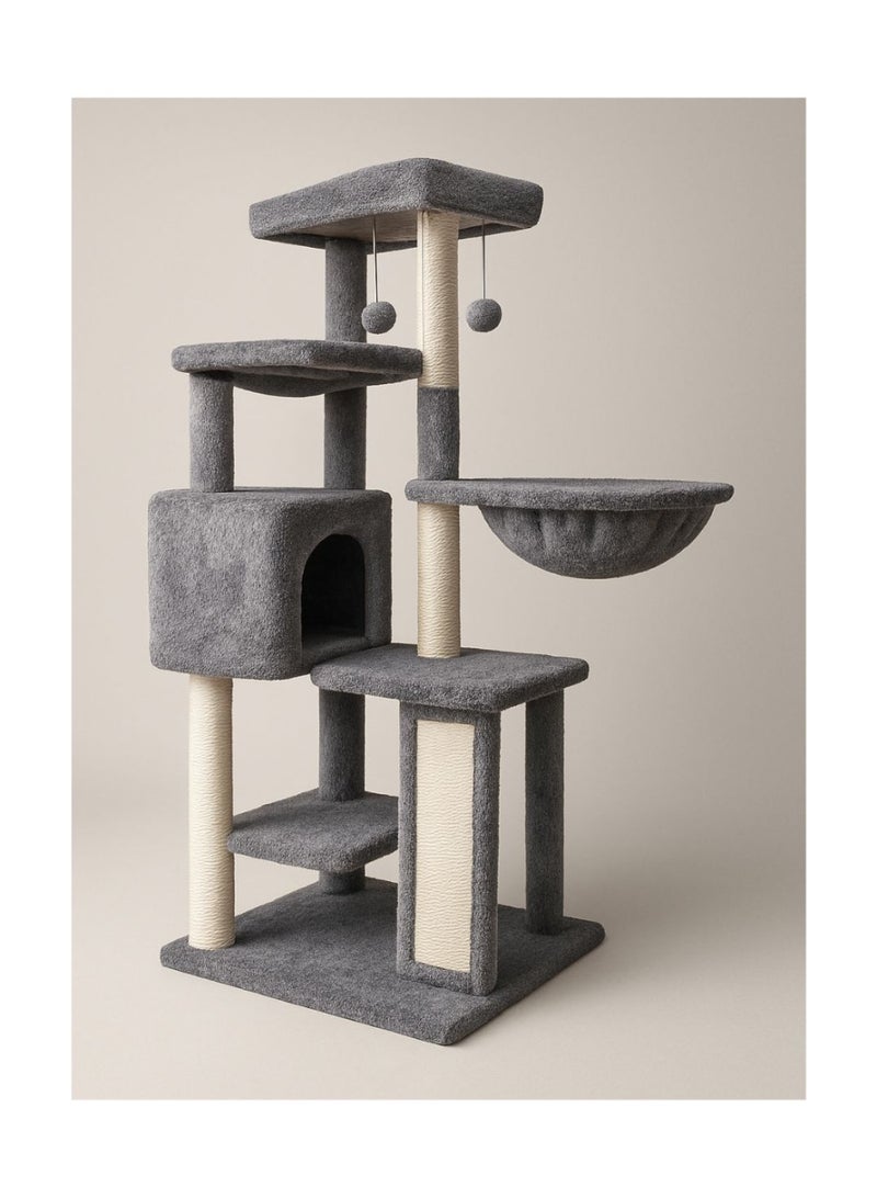 Smouatou Xin Three Layer Cat Tree with Cat Condo and Two Hammocks Grey from Pets Zone