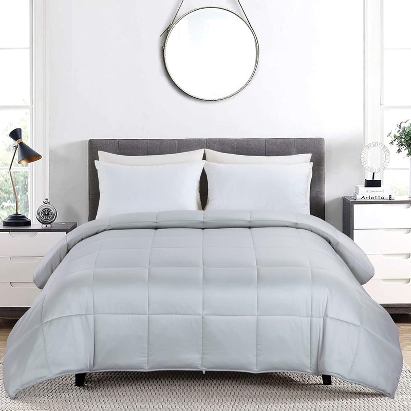 HOMBYS Lightweight Cooling Comforter Twin Size,100% Rayon Derived from Bamboo Shell Down Alternative Duvet Insert,Light Grey Soft Summer Comforter for Hot Sleepers,8 Corner Tabs - Image 2