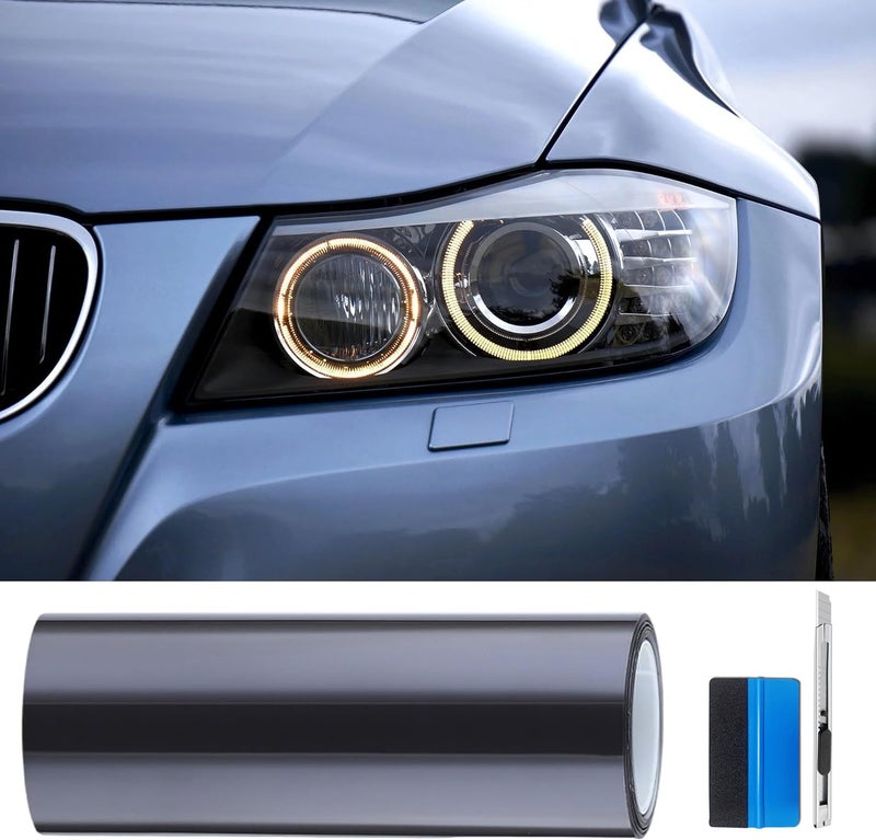 LZLRUN Dark Black and Light Smoke Headlight Taillight Tint AirRelease Vinyl Wrap Film Roll Tint for Headlights TPU Material Light Smoke 12 x 48