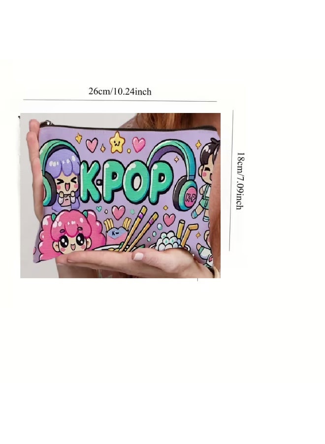 كيبوب حقيبة مكياج KPOP Huntrix ميرا رومي زوي - حقيبة مستحضرات تجميل كورية مزدوجة الجوانب | حقيبة سفر خفيفة الوزن من الكتان مع سحاب | منظم مكياج Kpop لطيف هدية للنساء والفتيات والمراهقات - Image 4