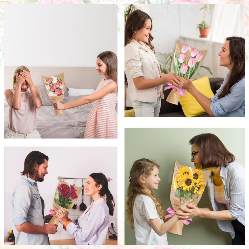 Hying 20 Pieces Flower Wrapping Bags for Bouquets, Floral Packing Sleeves Kraft Paper Bouquet Bags Wrapping Sleeves for Teacher Graduation Wedding Mother's Day Gift - Image 3