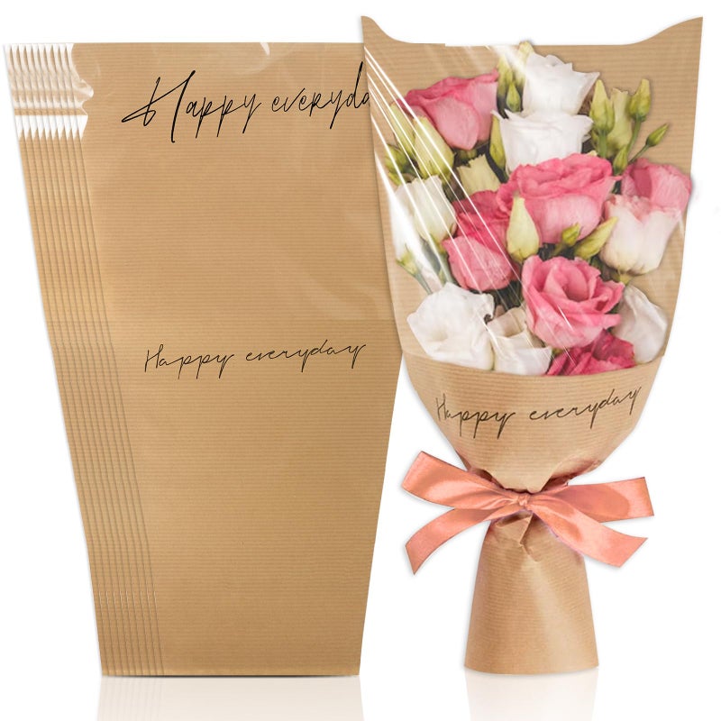 Hying 20 Pieces Flower Wrapping Bags for Bouquets, Floral Packing Sleeves Kraft Paper Bouquet Bags Wrapping Sleeves for Teacher Graduation Wedding Mother's Day Gift - Image 1