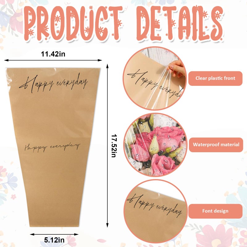 Hying 20 Pieces Flower Wrapping Bags for Bouquets, Floral Packing Sleeves Kraft Paper Bouquet Bags Wrapping Sleeves for Teacher Graduation Wedding Mother's Day Gift - Image 2