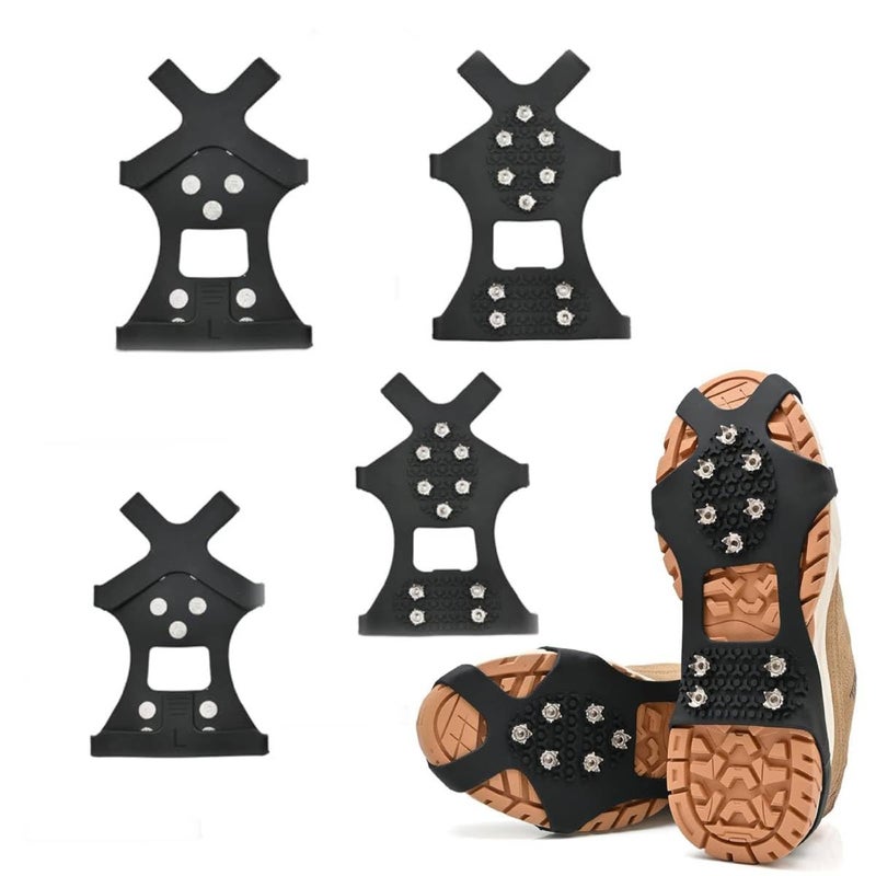 GUSTAVE ® 2 Pairs Spikes Crampons, Ice Cleats for Shoes and Boots, Stainless Steel Anti-Slip Grippers Shoe Spikes Grips Traction for Hiking Shoes and Boots, Hiking, Fishing Walking, L(39-44) - Image 1