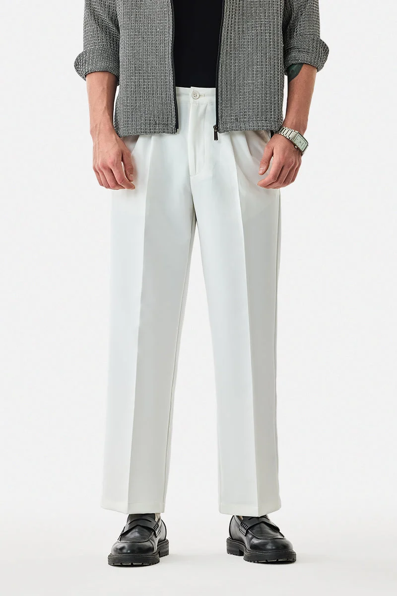 SNITCH White Solid Loose Fit Casual Trousers