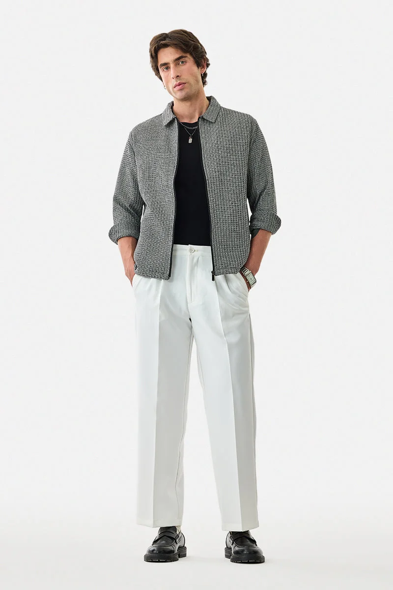 SNITCH White Solid Loose Fit Casual Trousers
