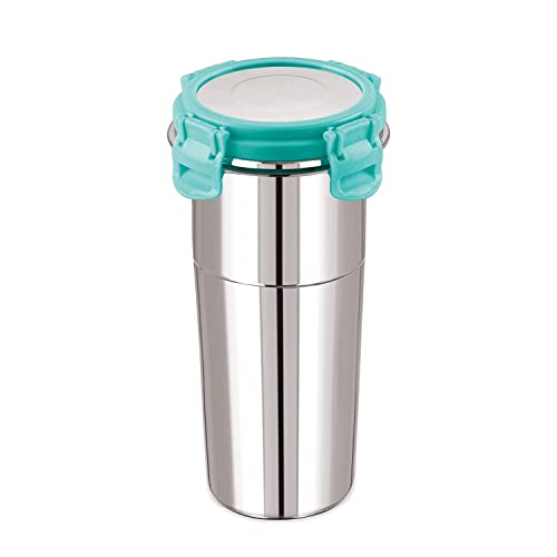 Black Olive Stainless Steel Fusion Tumbler Glass, Click N Seal Leak-Proof Glass for Buttermilk & Juice, Rust-Free Multipurpose Airtight Liquid Container with Locking Lid (Multicolor-600 ML-1 PCS) - Image 1