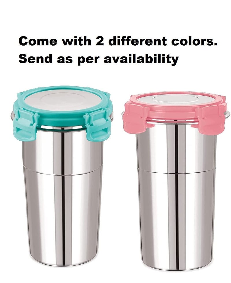 Black Olive Stainless Steel Fusion Tumbler Glass, Click N Seal Leak-Proof Glass for Buttermilk & Juice, Rust-Free Multipurpose Airtight Liquid Container with Locking Lid (Multicolor-600 ML-1 PCS) - Image 5