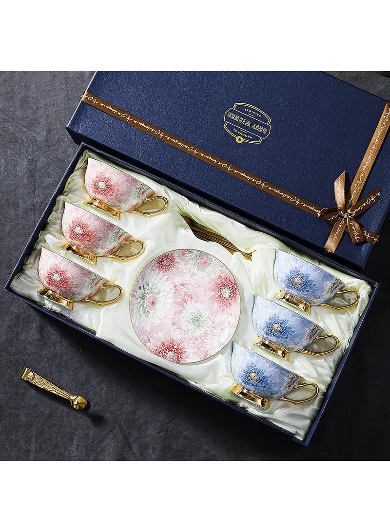 Y&D European style full color peony bone china coffee cup, ceramic plate, ceramic water cup, Coffee Cups, Tea Cup Set,  Porcelain Tea Set, Latte Cupsexquisite gift box tea cup set  - Image 1
