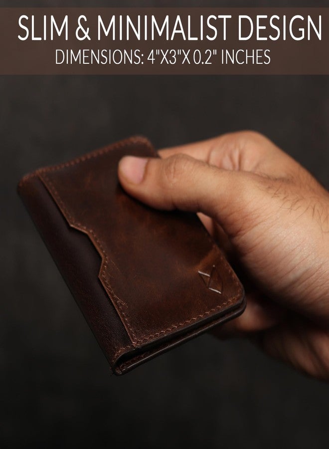 FOXHACKLE Leather Credit Card Holder Wallet for Men and Women, Thin Bifold RFID Blocking Wallet, Slim Front Pocket Minimalist Wallet, Small Card Case (Olive Brownish) - Image 3