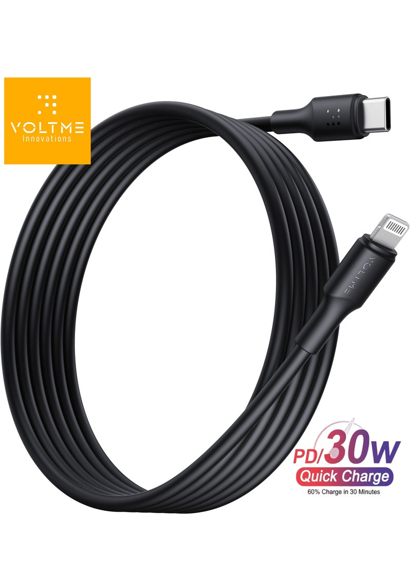 VOLTME - iPhone Charger Cable (3m), Voltme USB-C to Lightning Cable for Fast Charging, 30W PD Power Delivery, High-Speed ​​Data Transfer, Durable and Tangle-Free, Compatible with iPhone 14/14 Pro/14 Plus/14 Pro Max, iPhone 13/13 Pro/13 Pro Max/13 Mini, iPhone 12/12 Pro/11/XS/XR/8/8 Plus, iPad Pro, iPad Air, AirPods - Black - Image 1