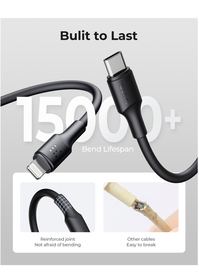 VOLTME - iPhone Charger Cable (3m), Voltme USB-C to Lightning Cable for Fast Charging, 30W PD Power Delivery, High-Speed ​​Data Transfer, Durable and Tangle-Free, Compatible with iPhone 14/14 Pro/14 Plus/14 Pro Max, iPhone 13/13 Pro/13 Pro Max/13 Mini, iPhone 12/12 Pro/11/XS/XR/8/8 Plus, iPad Pro, iPad Air, AirPods - Black - Image 1
