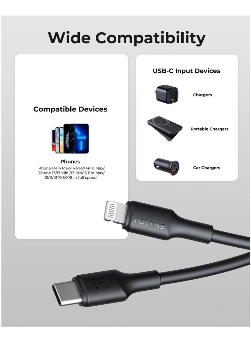 VOLTME - iPhone Charger Cable (3m), Voltme USB-C to Lightning Cable for Fast Charging, 30W PD Power Delivery, High-Speed ​​Data Transfer, Durable and Tangle-Free, Compatible with iPhone 14/14 Pro/14 Plus/14 Pro Max, iPhone 13/13 Pro/13 Pro Max/13 Mini, iPhone 12/12 Pro/11/XS/XR/8/8 Plus, iPad Pro, iPad Air, AirPods - Black - Image 1