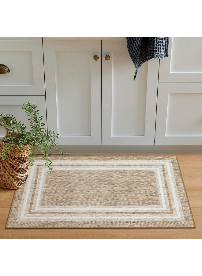 OJIA Modern Bordered Kitchen Rugs Non Slip Washable, Printed 2'x3' Entryway Rug Thin Soft Small Area Rug Indoor Door Mat Non-Shedding Throw Carpet Bathroom Runner for Bedside Bedroom - Image 1
