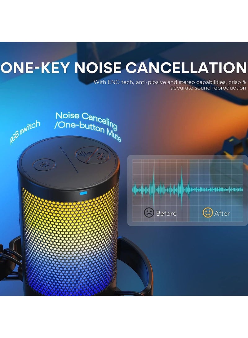 Maono MAONO DM20 USB Gaming Microphone for PC Noise Cancellation Condenser Mic with RGB Lights Mute Streaming Recording and Podcast GamerWave Black  - Image 2