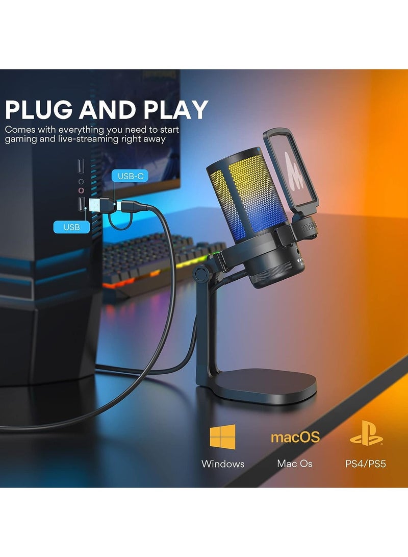 Maono MAONO DM20 USB Gaming Microphone for PC Noise Cancellation Condenser Mic with RGB Lights Mute Streaming Recording and Podcast GamerWave Black  - Image 5