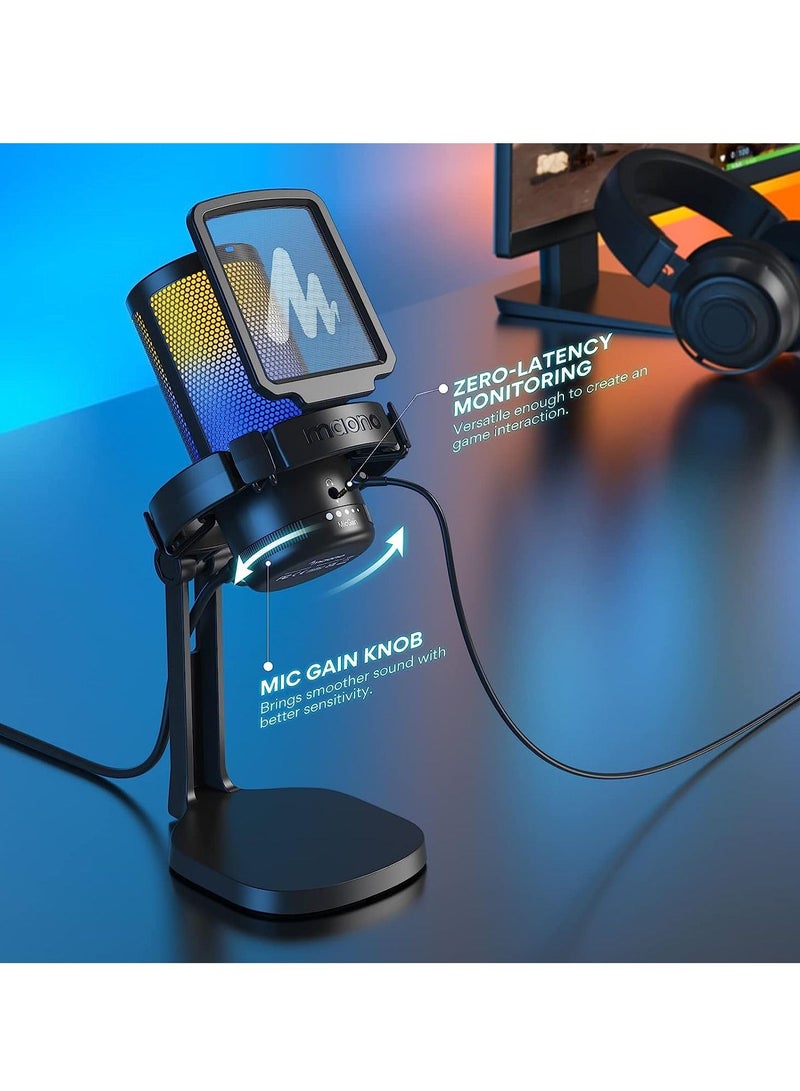 Maono MAONO DM20 USB Gaming Microphone for PC Noise Cancellation Condenser Mic with RGB Lights Mute Streaming Recording and Podcast GamerWave Black  - Image 4
