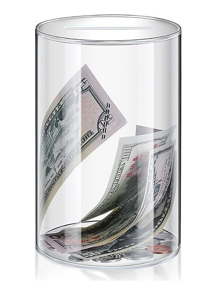 VITION Acrylic Piggy Bank for Adults & Kids to Saving Money Cash Coin, Must Break to Open Clear Round (20x13cm)  - Image 1
