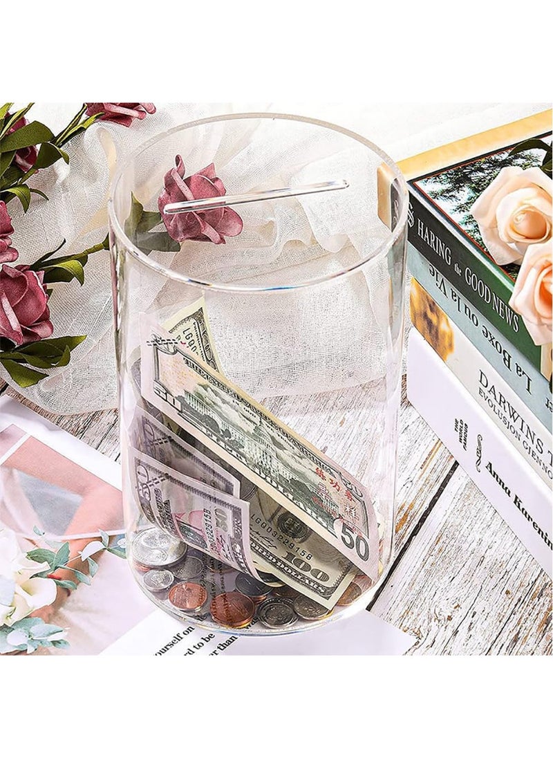 VITION Acrylic Piggy Bank for Adults & Kids to Saving Money Cash Coin, Must Break to Open Clear Round (20x13cm)  - Image 2