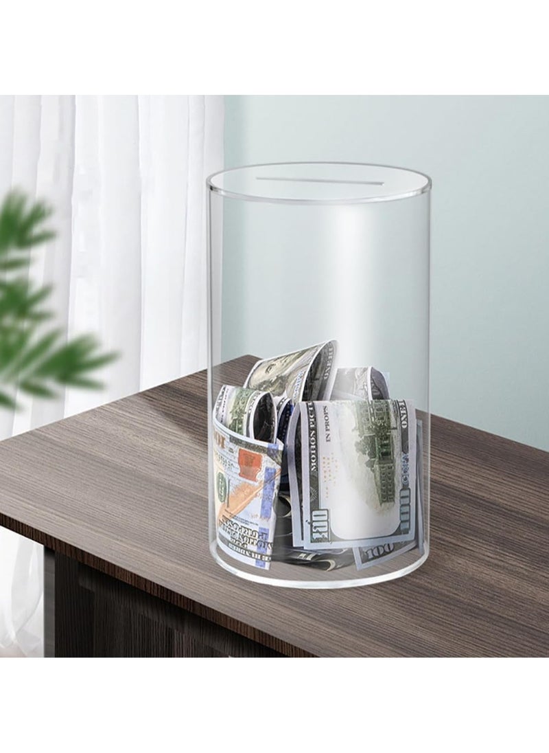 VITION - Acrylic Piggy Bank for Adults & Kids to Saving Money Cash Coin, Must Break to Open Clear Round (20x13cm) - Image 1