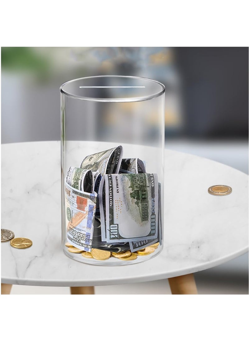 VITION - Acrylic Piggy Bank for Adults & Kids to Saving Money Cash Coin, Must Break to Open Clear Round (20x13cm) - Image 1