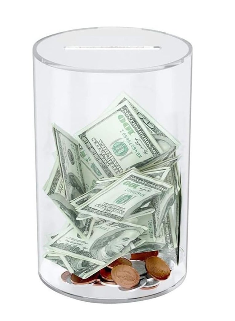 VITION - Acrylic Piggy Bank for Adults & Kids to Saving Money Cash Coin, Must Break to Open Clear Round (20x13cm) - Image 1